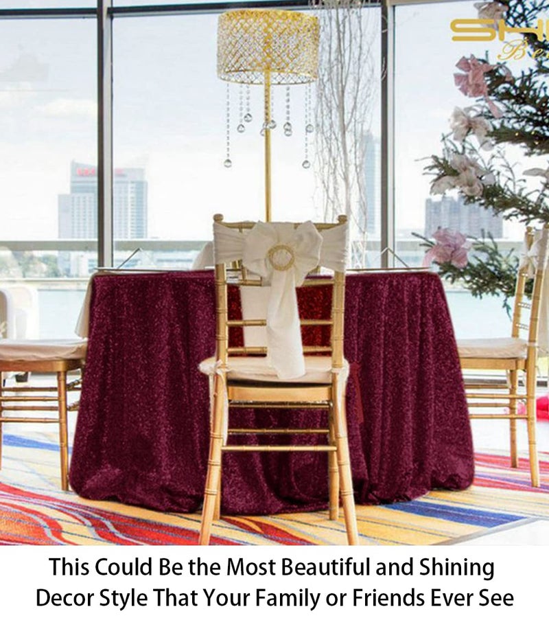 ShiDianYi Tablecloths 120-Inch Round Burgundy Table Cloth Wine Red Sequin Tablecloth-1211 - Image 3